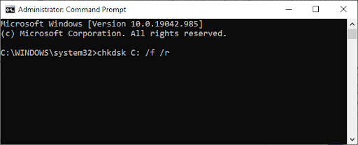 Command prompt checkdisk