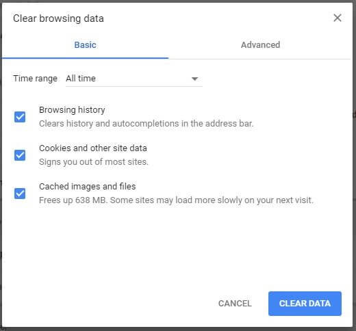 Delete browser data in Google Chrome