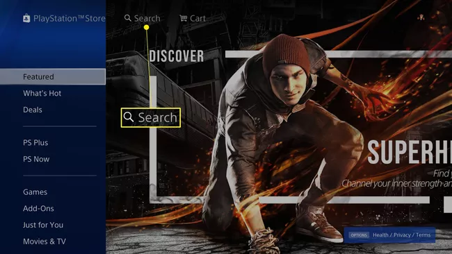 PlayStation Store app with Search Bar highlighted