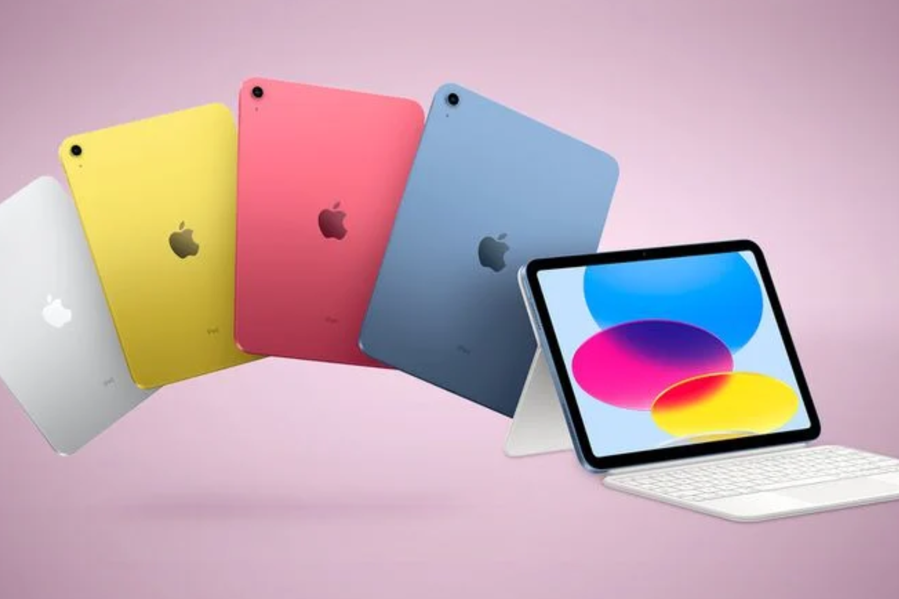 Five iPad models with different colors